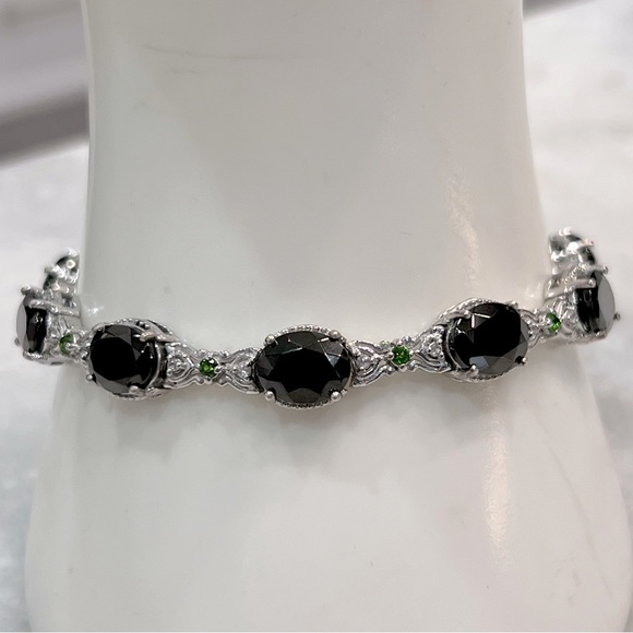 Shungite Multigemstone Sterling Silver Box Lock Clasp Closure Bracelet - Picture 3 of 11